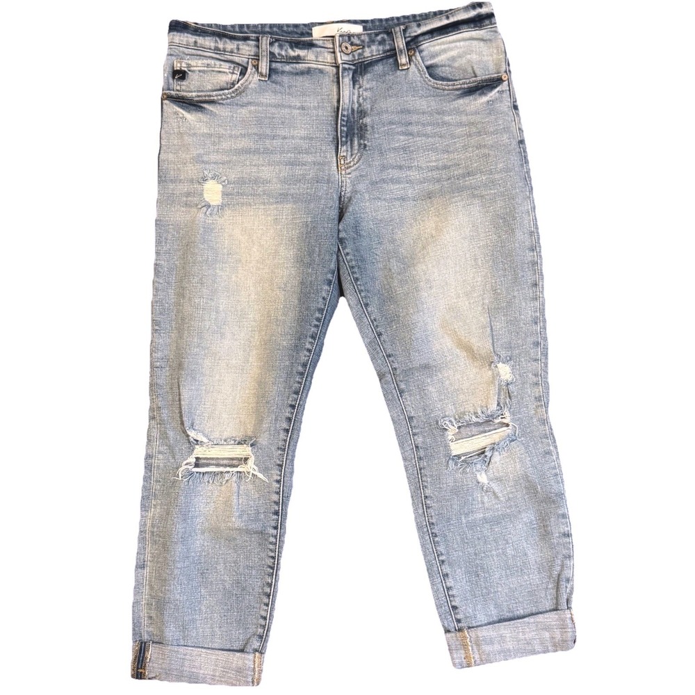 Kancan Mid Rise Boyfriend Jeans Medium Wash Distressed Mid Rise Size 11/29